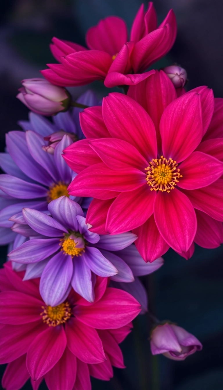 fuchsia and purple flowers